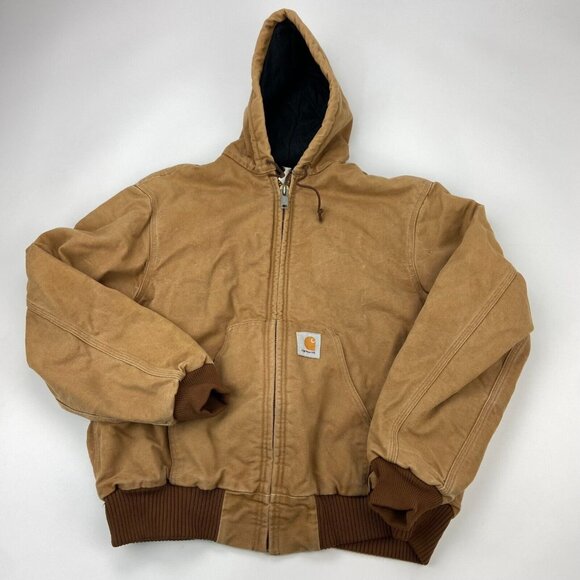 Vintage 90s Carhartt J04 BRN Jacket Mens L Workwear Quilted Hood Great Condition